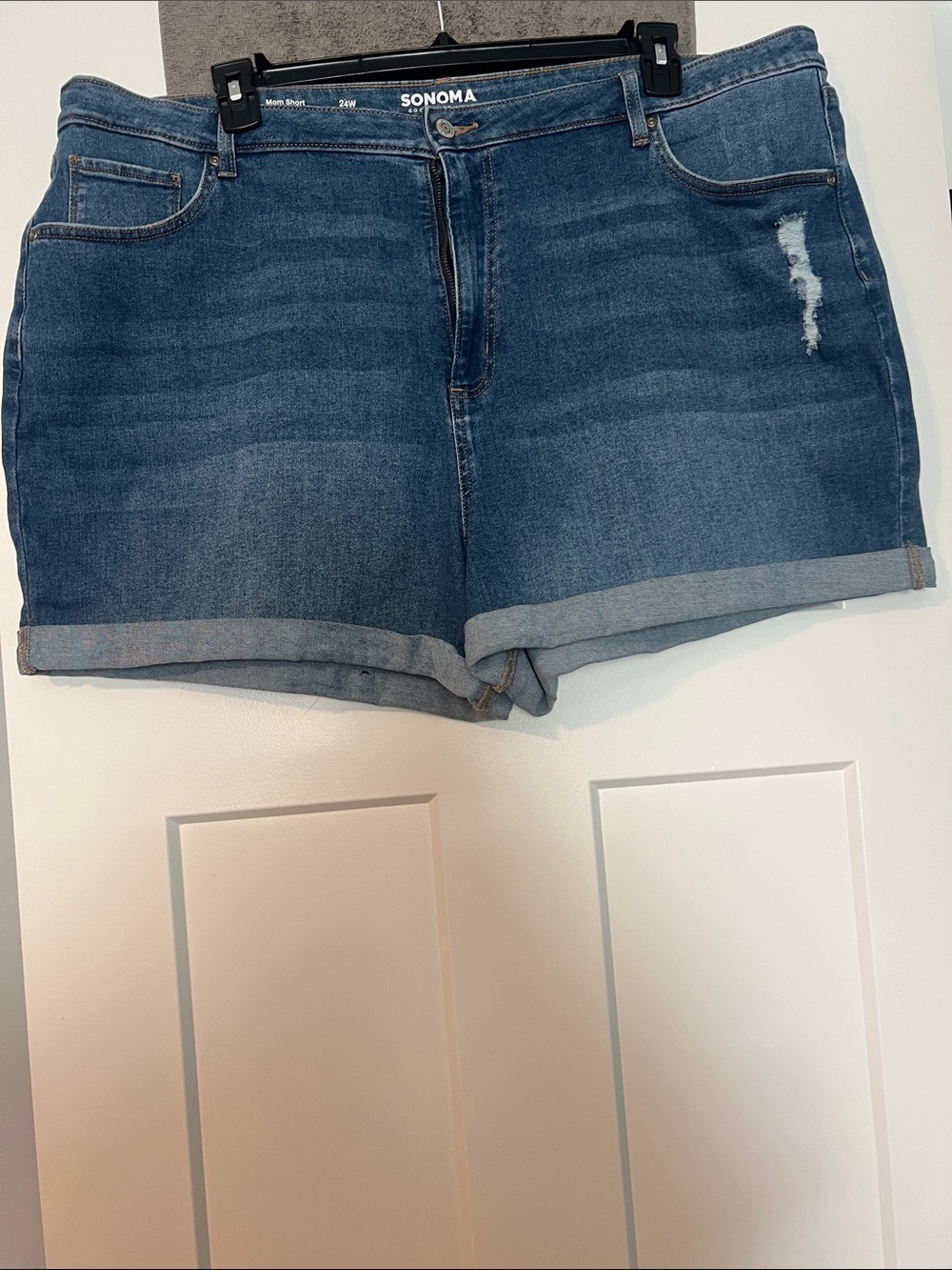 Sonoma Medium Blue Rolled-Cuff Denim Shorts with Subtle Distress